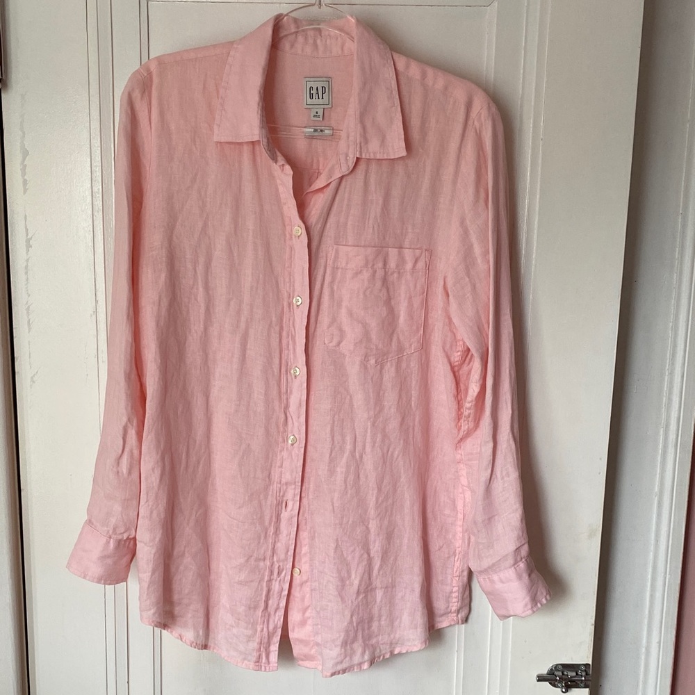 GAP Linen Light Pink Long Sleeve Shirt